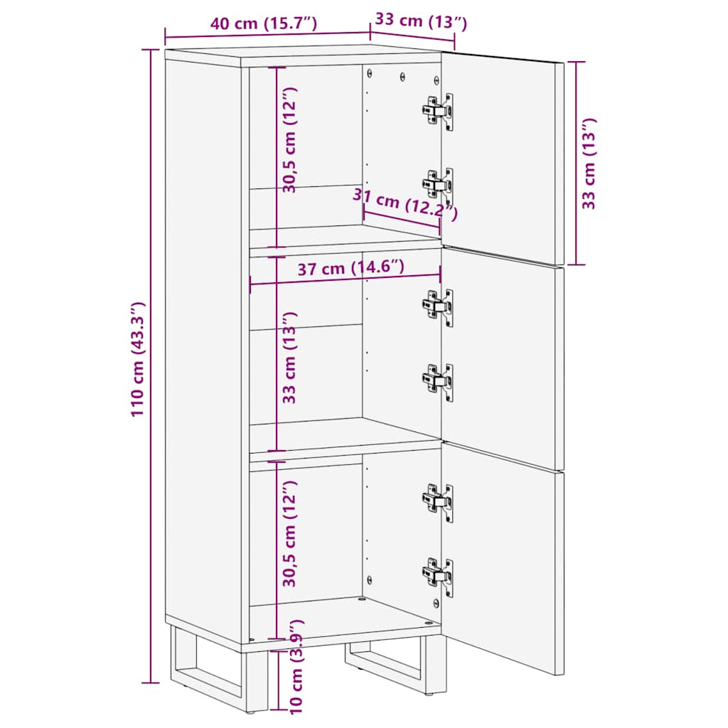 Highboard 40x33x110 cm Massivholz Mango