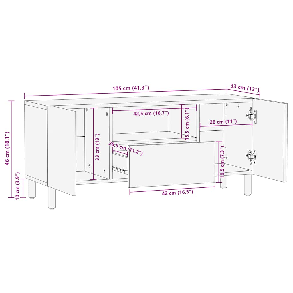 TV-Schrank Braun 105x33x46 cm Massivholz Mango