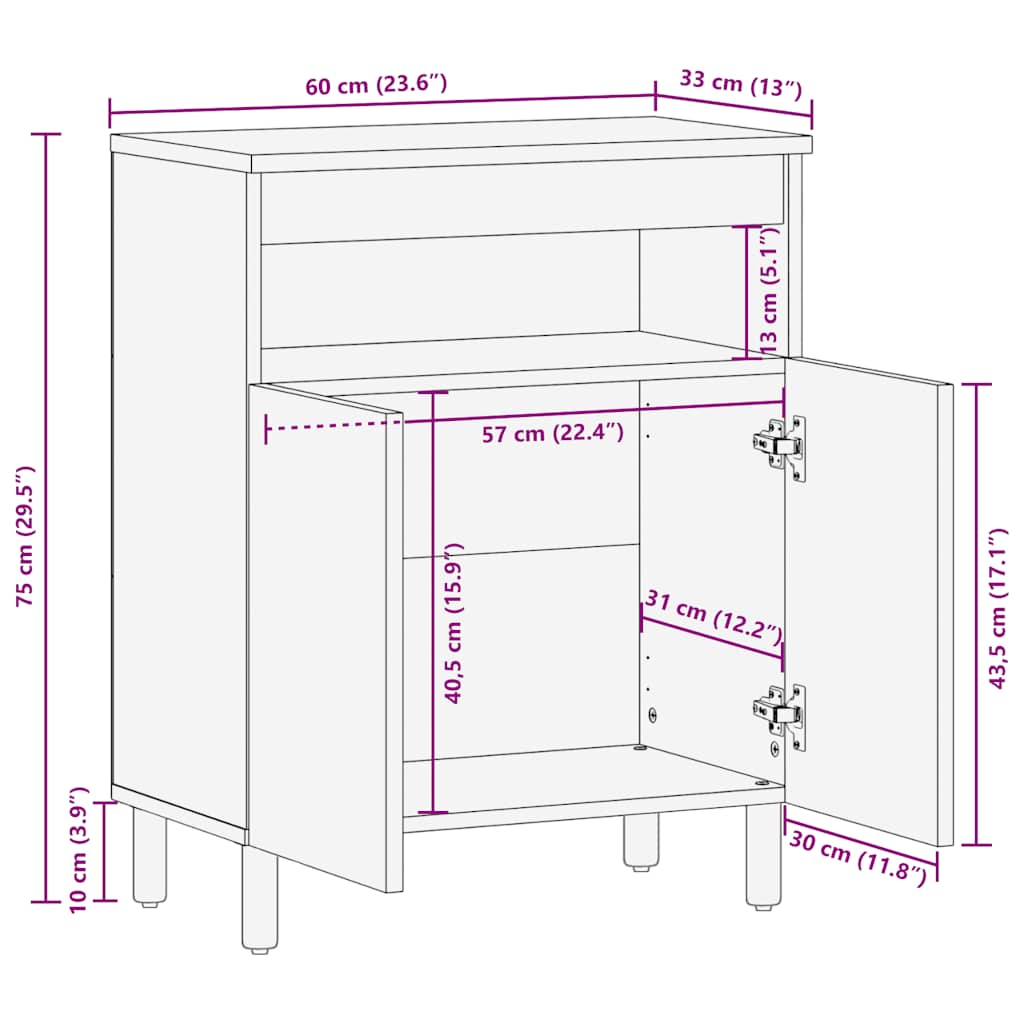 Sideboard Braun 60x33x75 cm Massivholz Mango