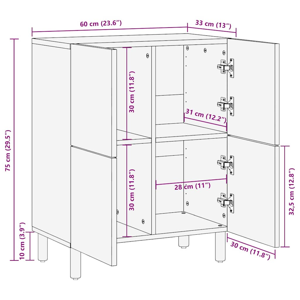 Sideboard Braun 60x33x75 cm Massivholz Mango