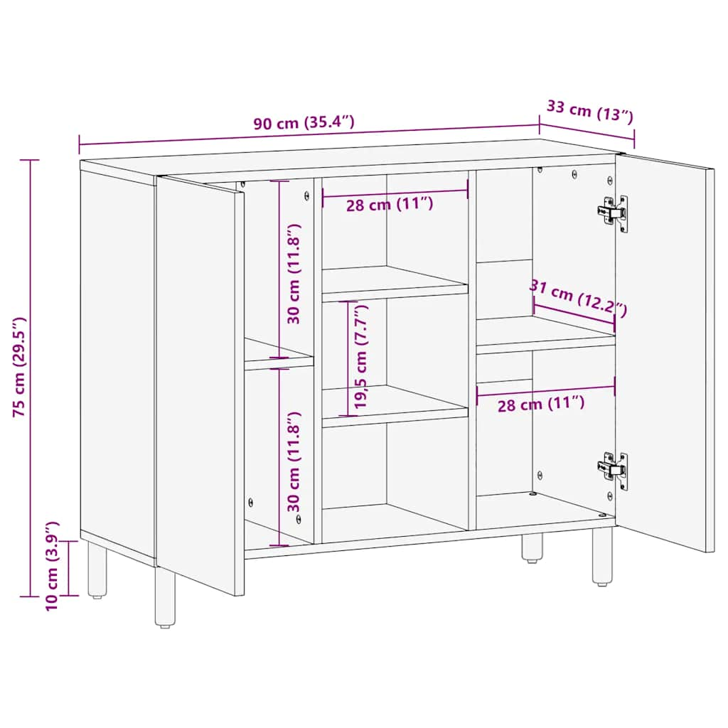 Sideboard Braun 90x33x75 cm Massivholz Mango