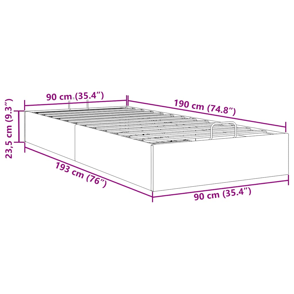 Ottoman-Bett ohne Matratze Taupe 90x190 cm Stoff