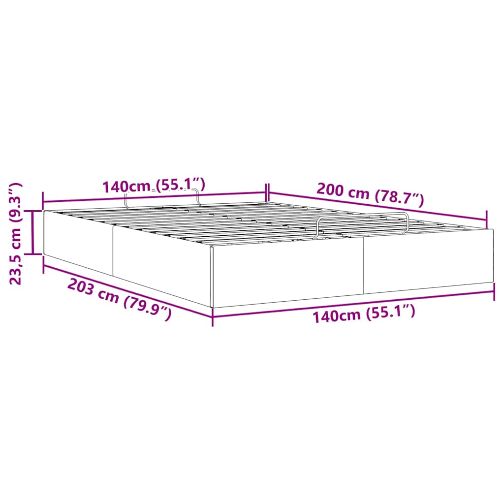 Ottoman-Bett ohne Matratze Schwarz 140x200 cm Stoff