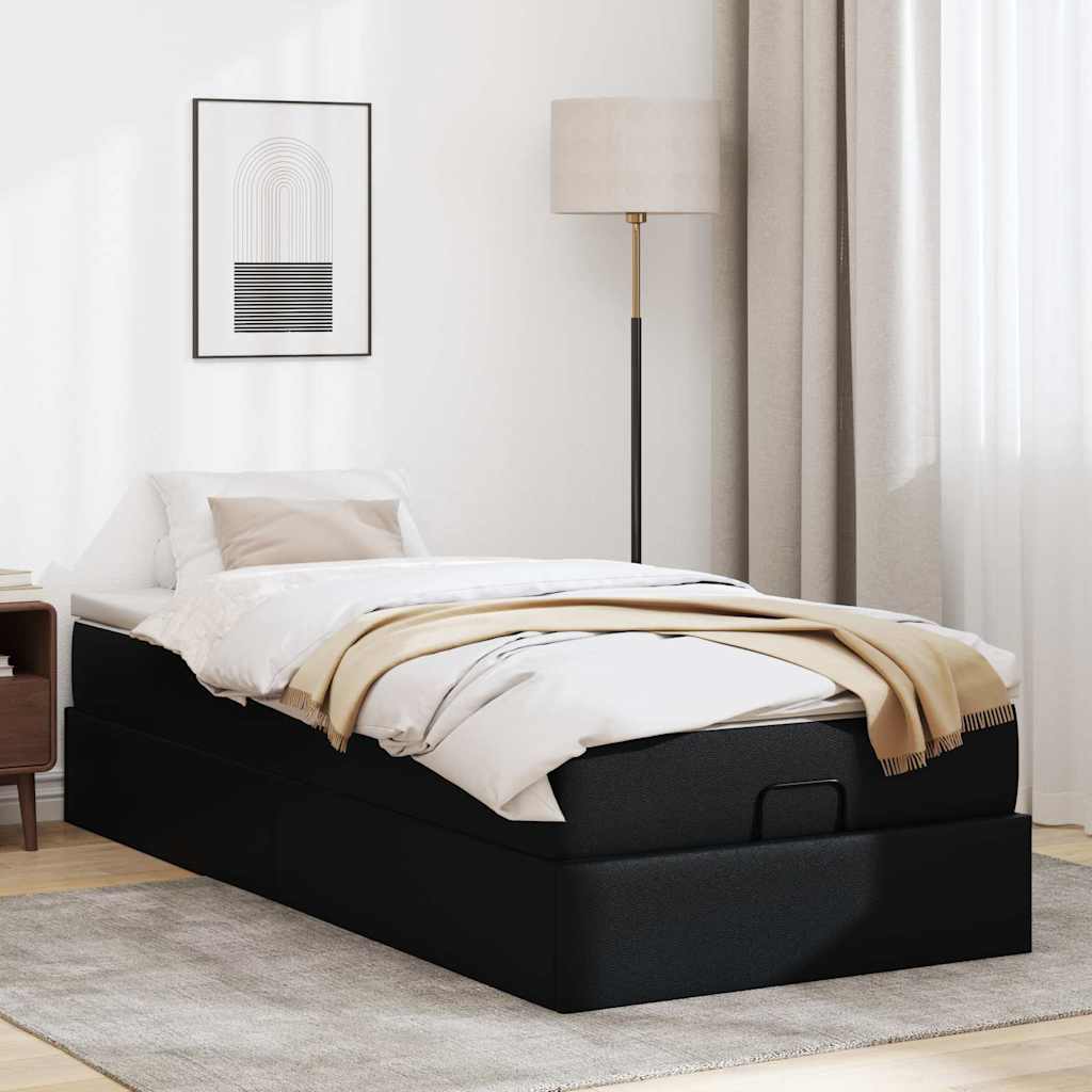 Ottoman-Bett mit Matratze Schwarz 80x200 cm Kunstleder