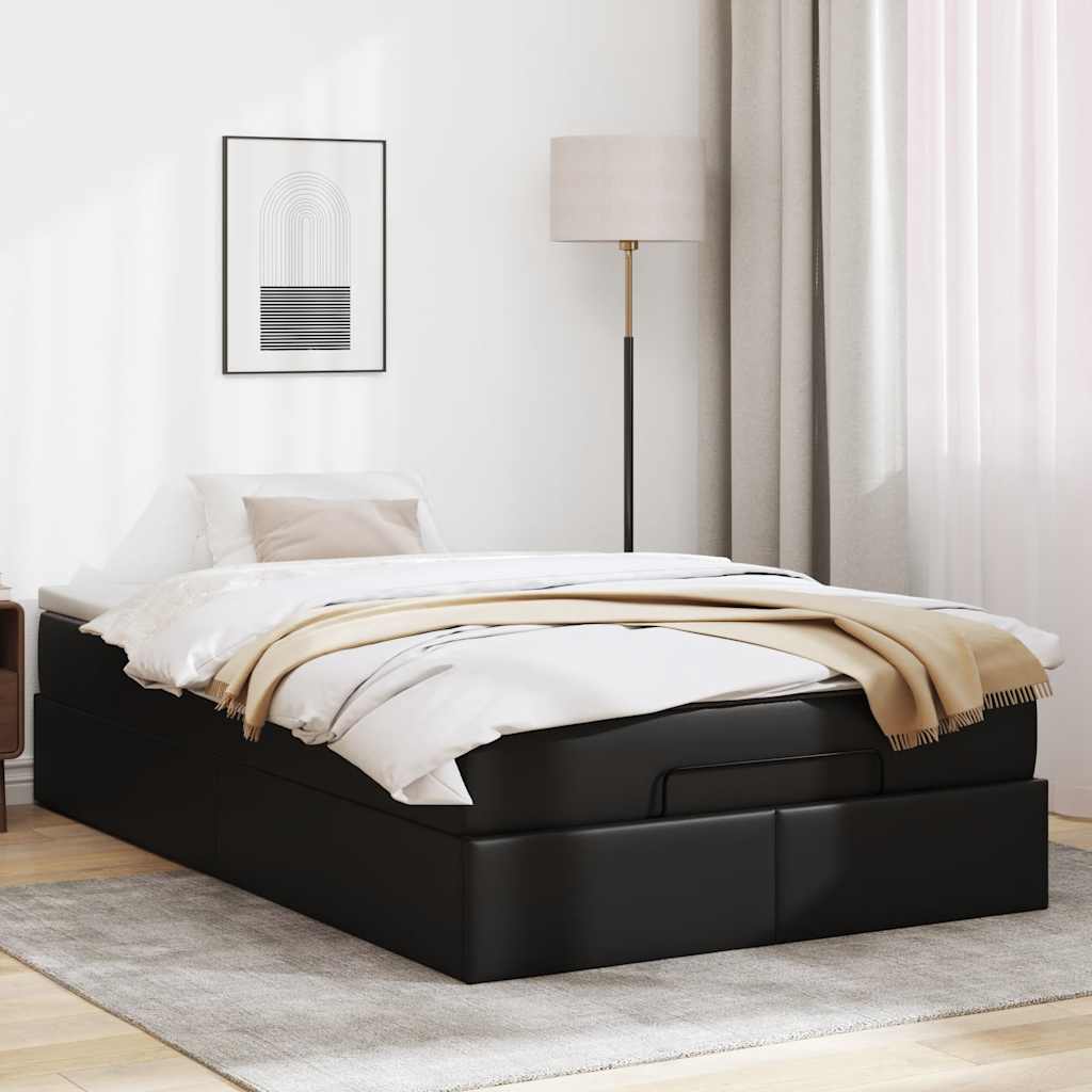 Ottoman-Bett mit Matratze Schwarz 120x200 cm Kunstleder