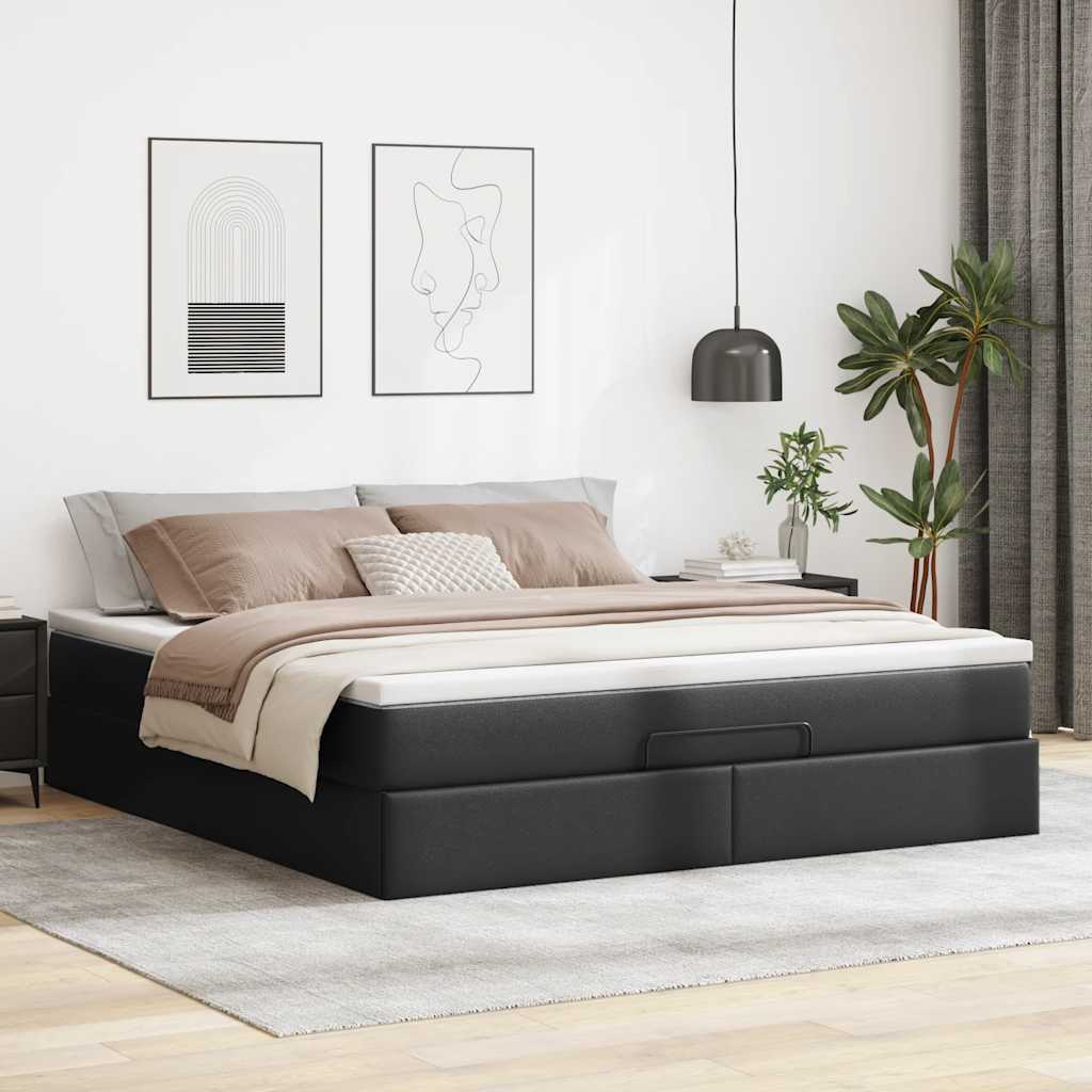 Ottoman-Bett mit Matratze Schwarz 160x200 cm Kunstleder