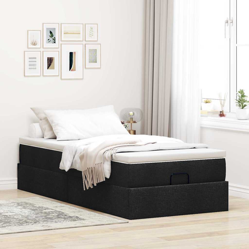 Ottoman-Bett mit Matratze Schwarz 90x200 cm Stoff