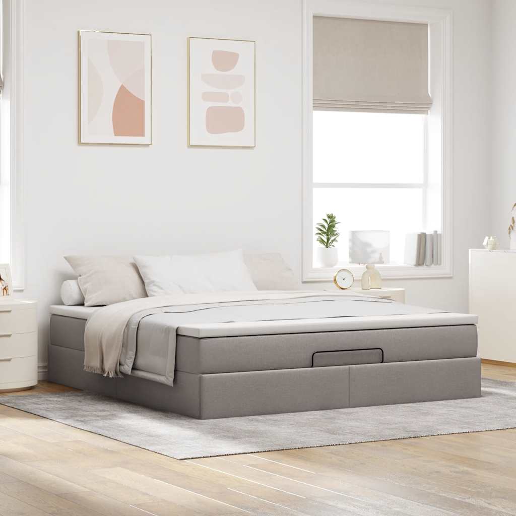 Ottoman-Bett mit Matratze Taupe 160x200 cm Stoff