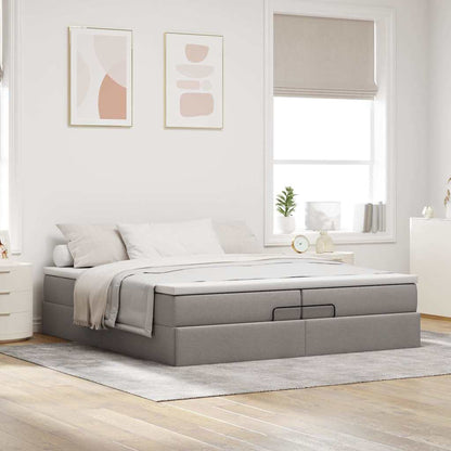 Ottoman-Bett mit Matratzen Taupe 200x200 cm Stoff