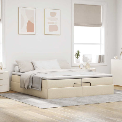 Ottoman-Bett mit Matratzen Creme 200x200 cm Stoff