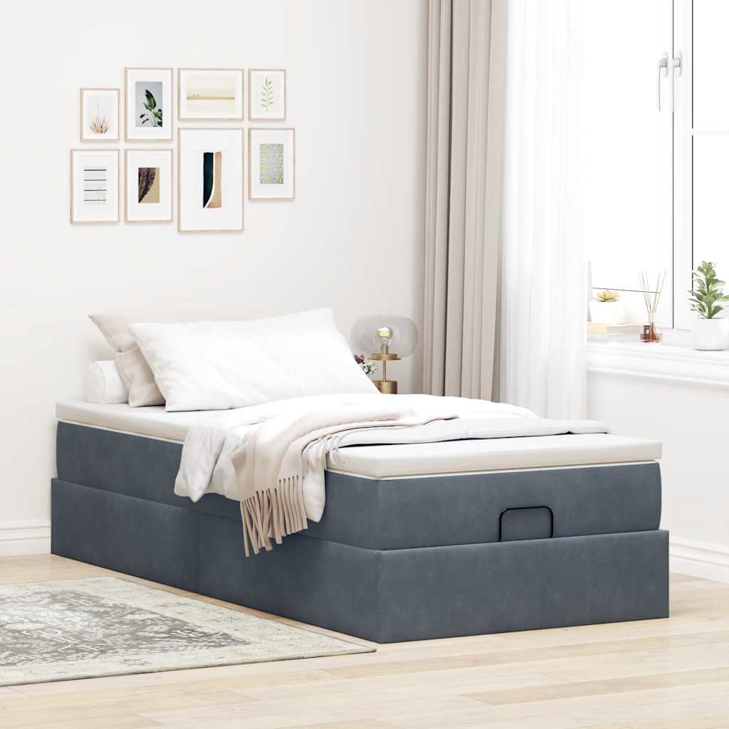 Ottoman-Bett mit Matratze Dunkelgrau 90x200 cm Samt