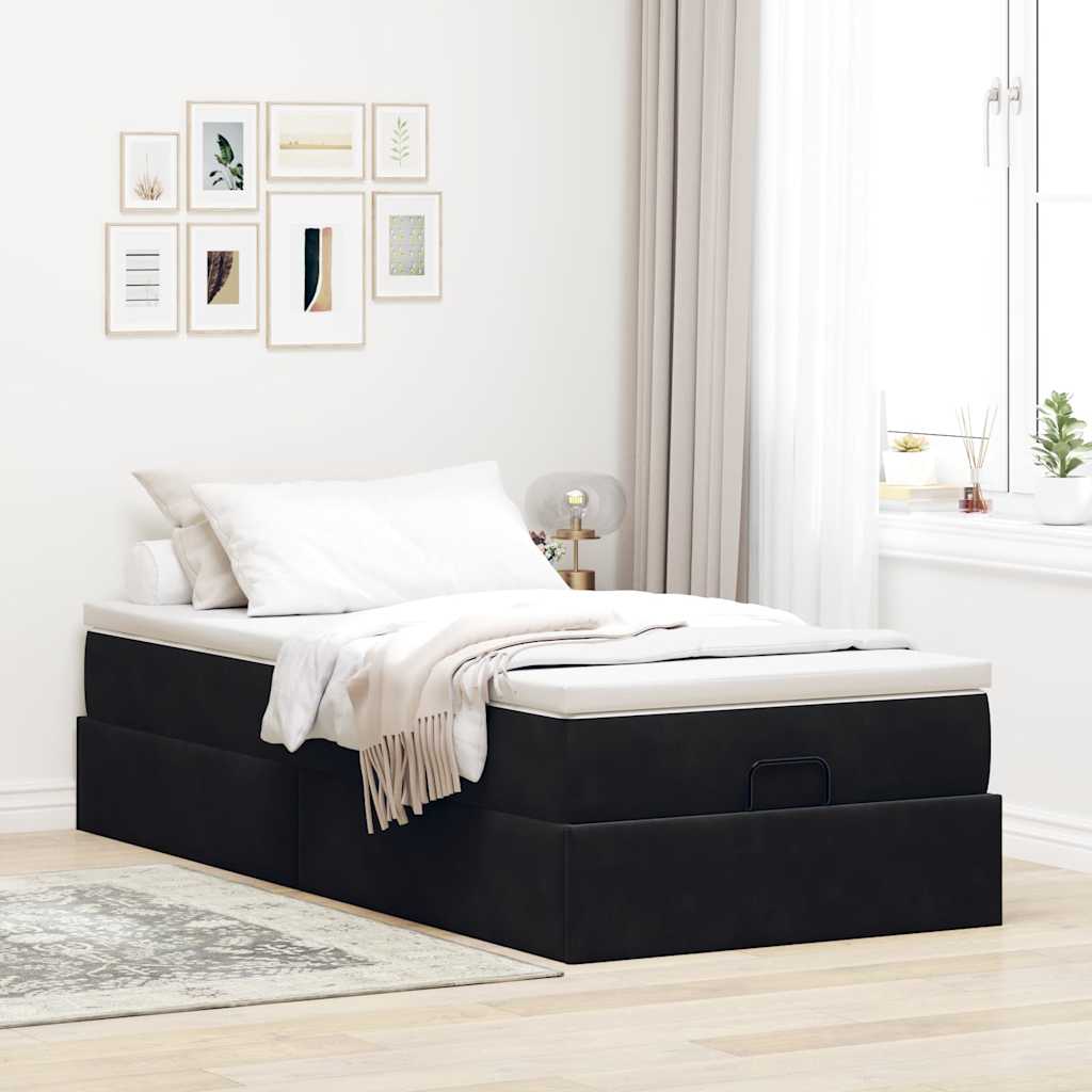 Ottoman-Bett mit Matratze Schwarz 100x200 cm Samt