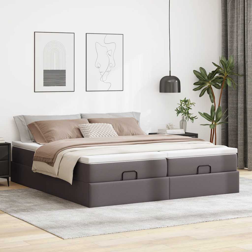 Ottoman-Bett mit Matratzen Grau 200x200 cm Kunstleder