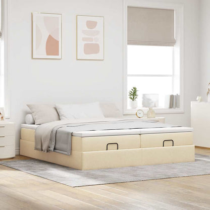 Ottoman-Bett mit Matratzen Creme 200x200 cm Stoff