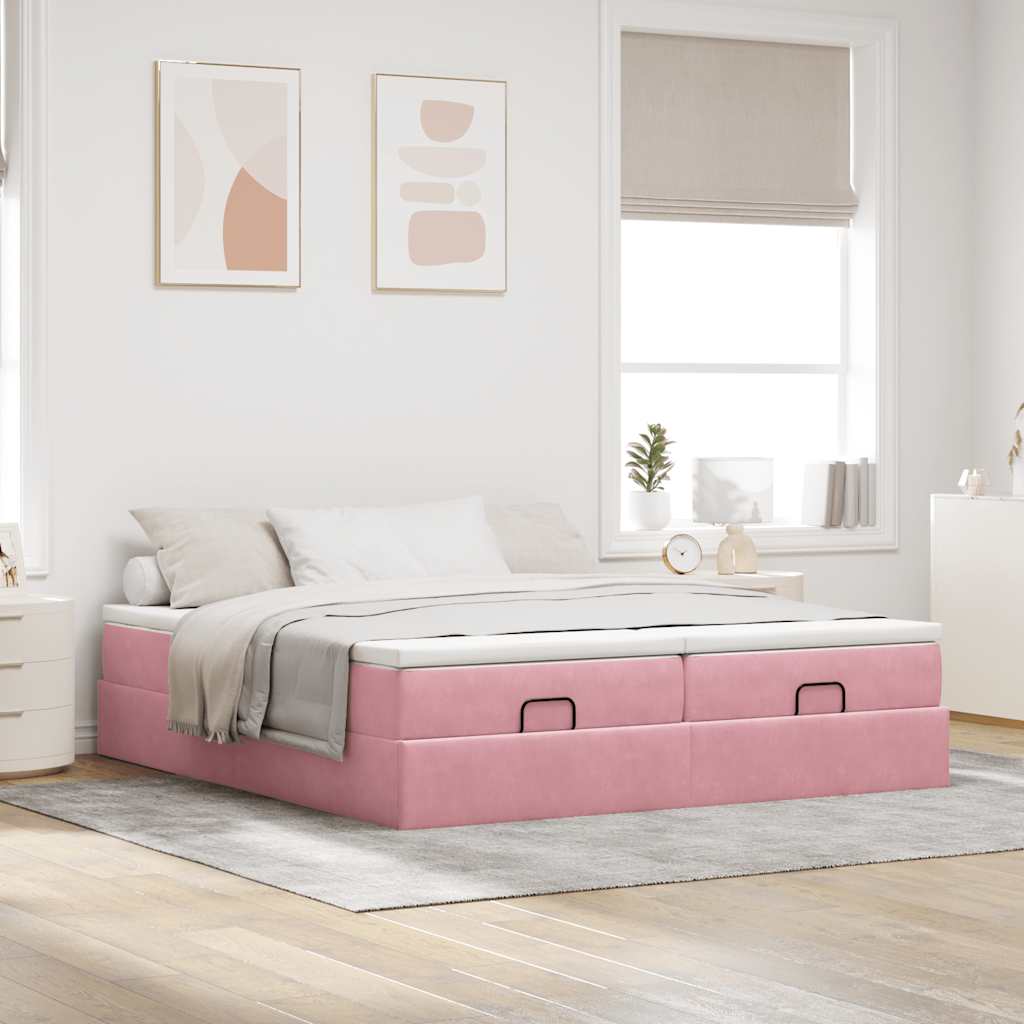 Ottoman-Bett mit Matratzen Rosa 200x200 cm Samt