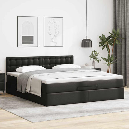 Ottoman-Bett mit Matratze Schwarz 180x200 cm Kunstleder