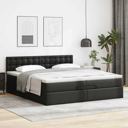 Ottoman-Bett mit Matratzen Schwarz 200x200 cm Kunstleder