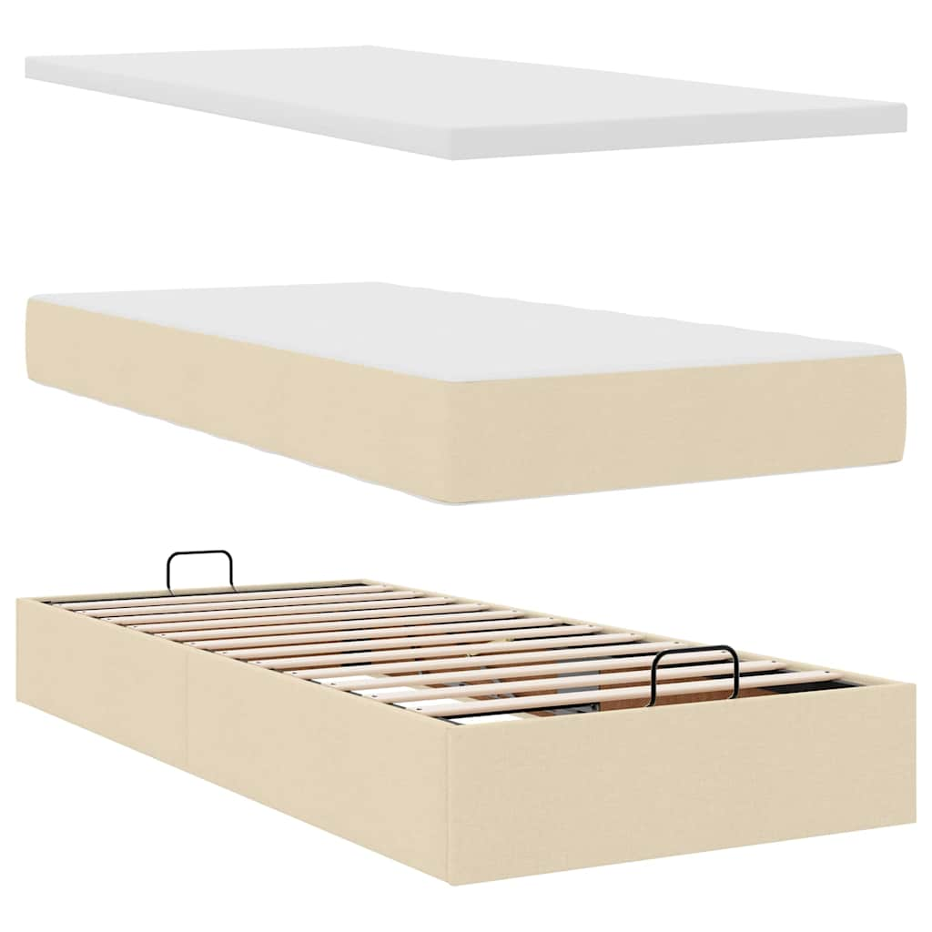 Ottoman-Bett mit Matratze Creme 90x190 cm Stoff