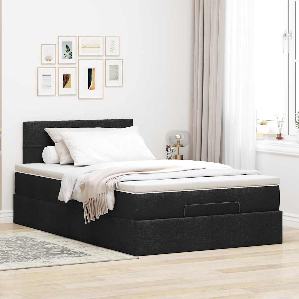 Ottoman-Bett mit Matratze Schwarz 120x200 cm Stoff