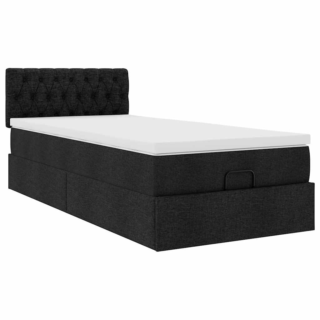 Ottoman-Bett mit Matratze Schwarz 90x190 cm Stoff