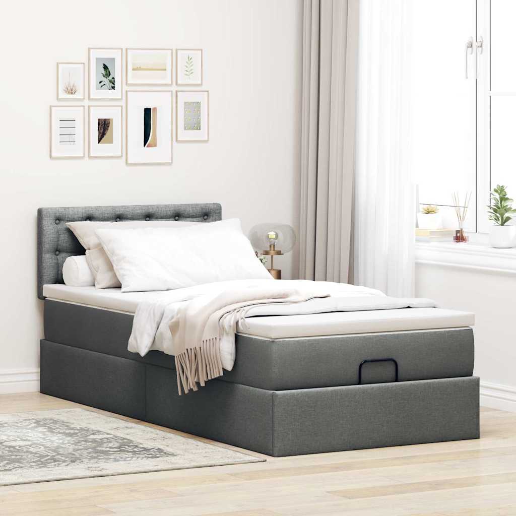 Ottoman-Bett mit Matratze Dunkelgrau 90x200 cm Stoff