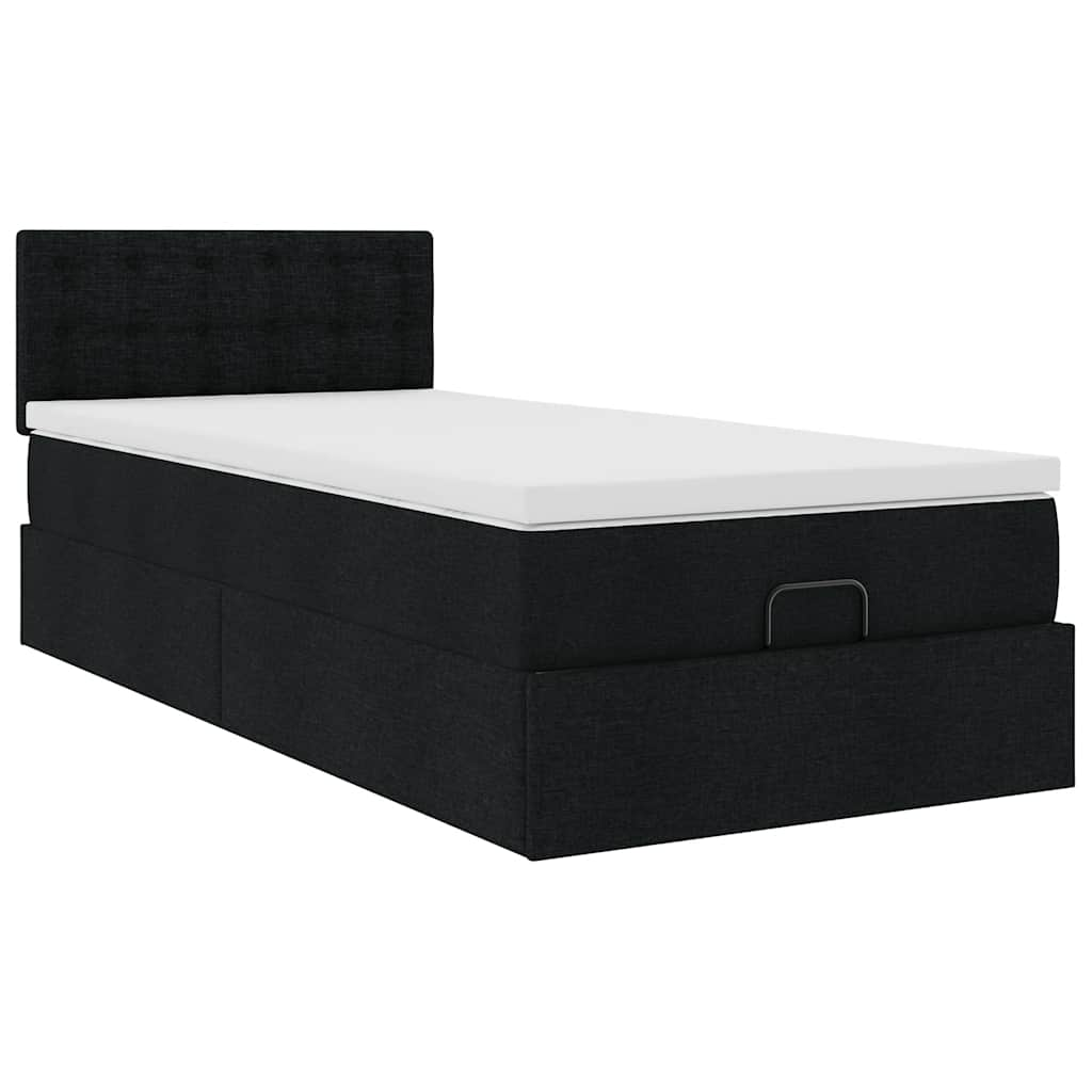 Ottoman-Bett mit Matratze Schwarz 100x200 cm Stoff