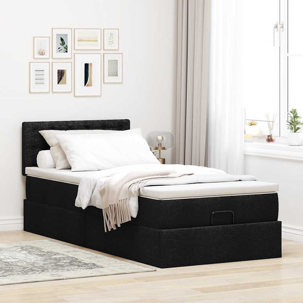 Ottoman-Bett mit Matratze Schwarz 100x200 cm Stoff