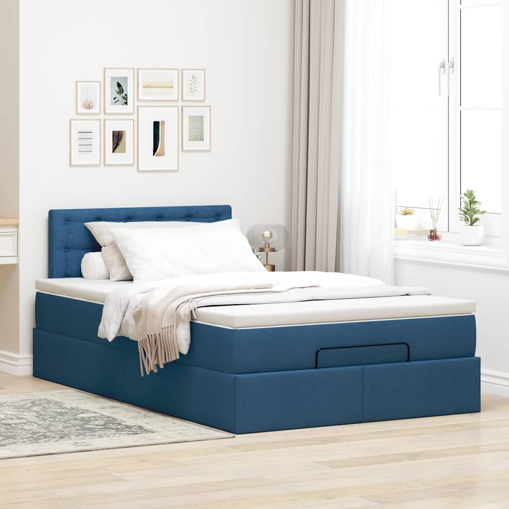 Ottoman-Bett mit Matratze Blau 120x190 cm Stoff