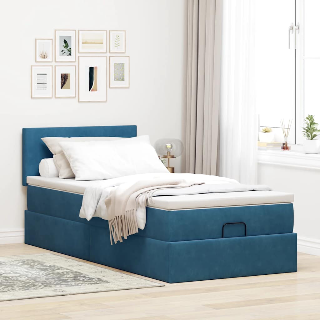 Ottoman-Bett mit Matratze Dunkelblau 100x200 cm Samt