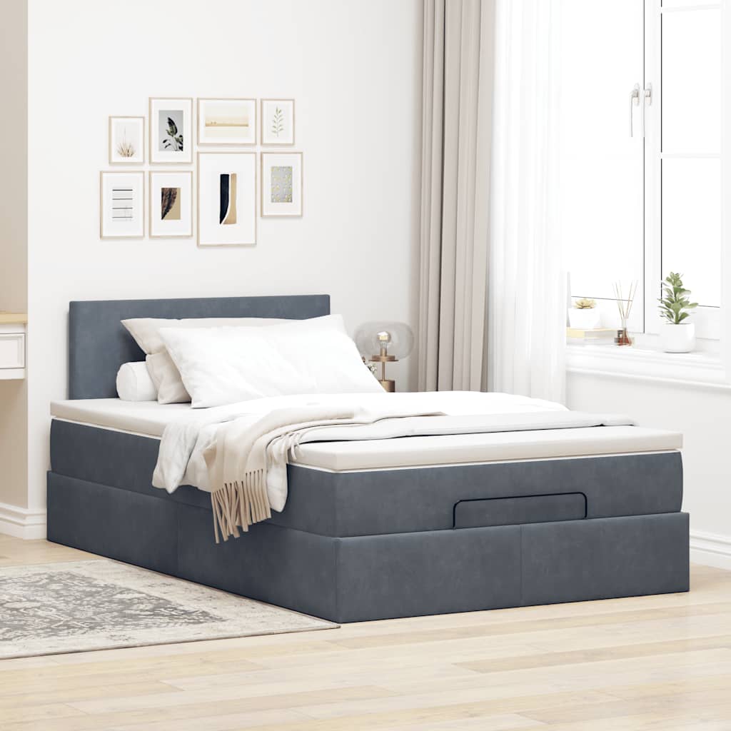 Ottoman-Bett mit Matratze Dunkelgrau 120x200 cm Samt