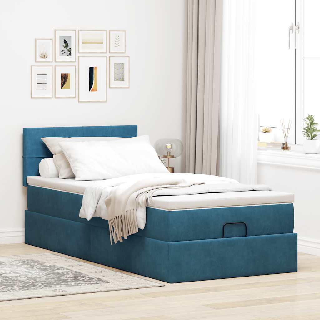 Ottoman-Bett mit Matratze Dunkelblau 100x200 cm Samt