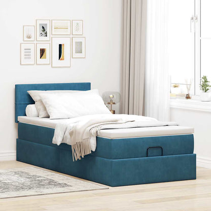 Ottoman-Bett mit Matratze Dunkelblau 100x200 cm Samt