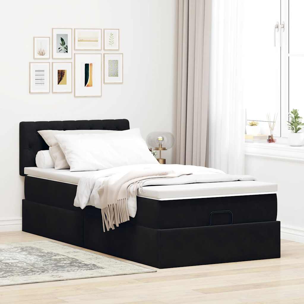 Ottoman-Bett mit Matratze Schwarz 90x190 cm Samt