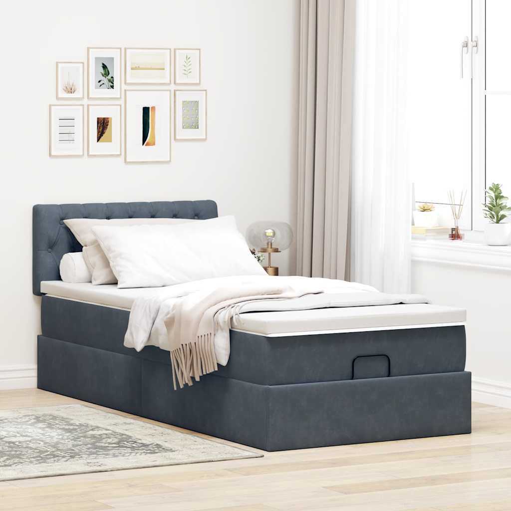 Ottoman-Bett mit Matratze Dunkelgrau 90x200 cm Samt