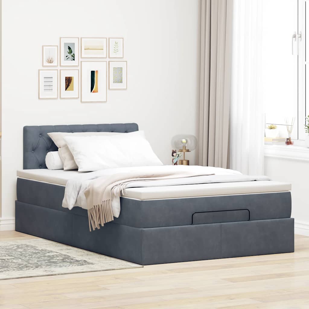 Ottoman-Bett mit Matratze Dunkelgrau 120x200 cm Samt