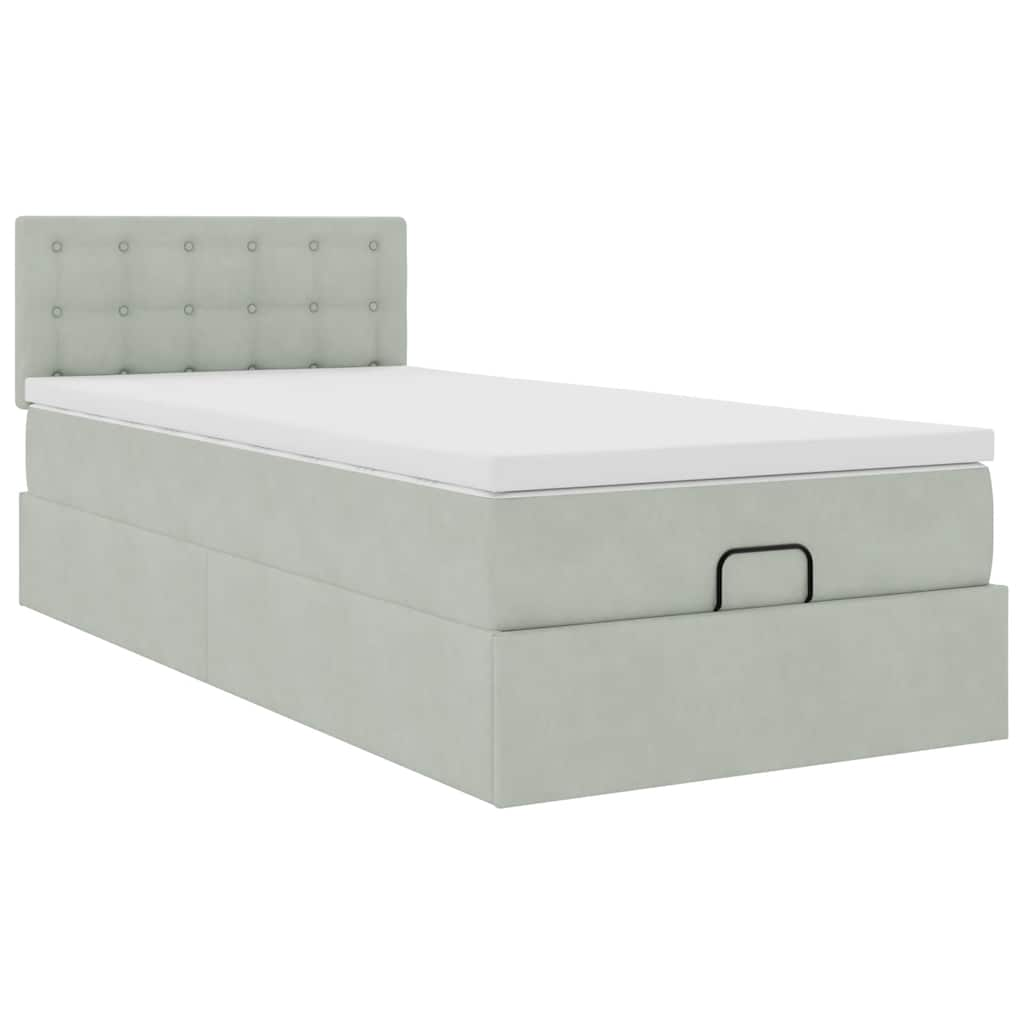 Ottoman-Bett mit Matratze Hellgrau 90x200 cm Samt