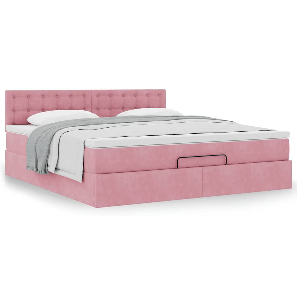 Ottoman-Bett mit Matratze Rosa 180x200 cm Samt