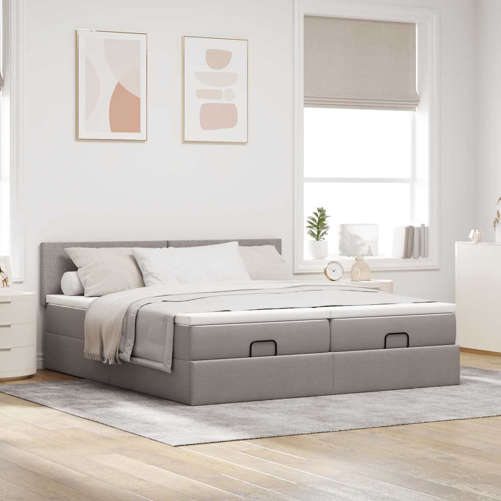 Ottoman-Bett mit Matratzen Taupe 180x200 cm Stoff