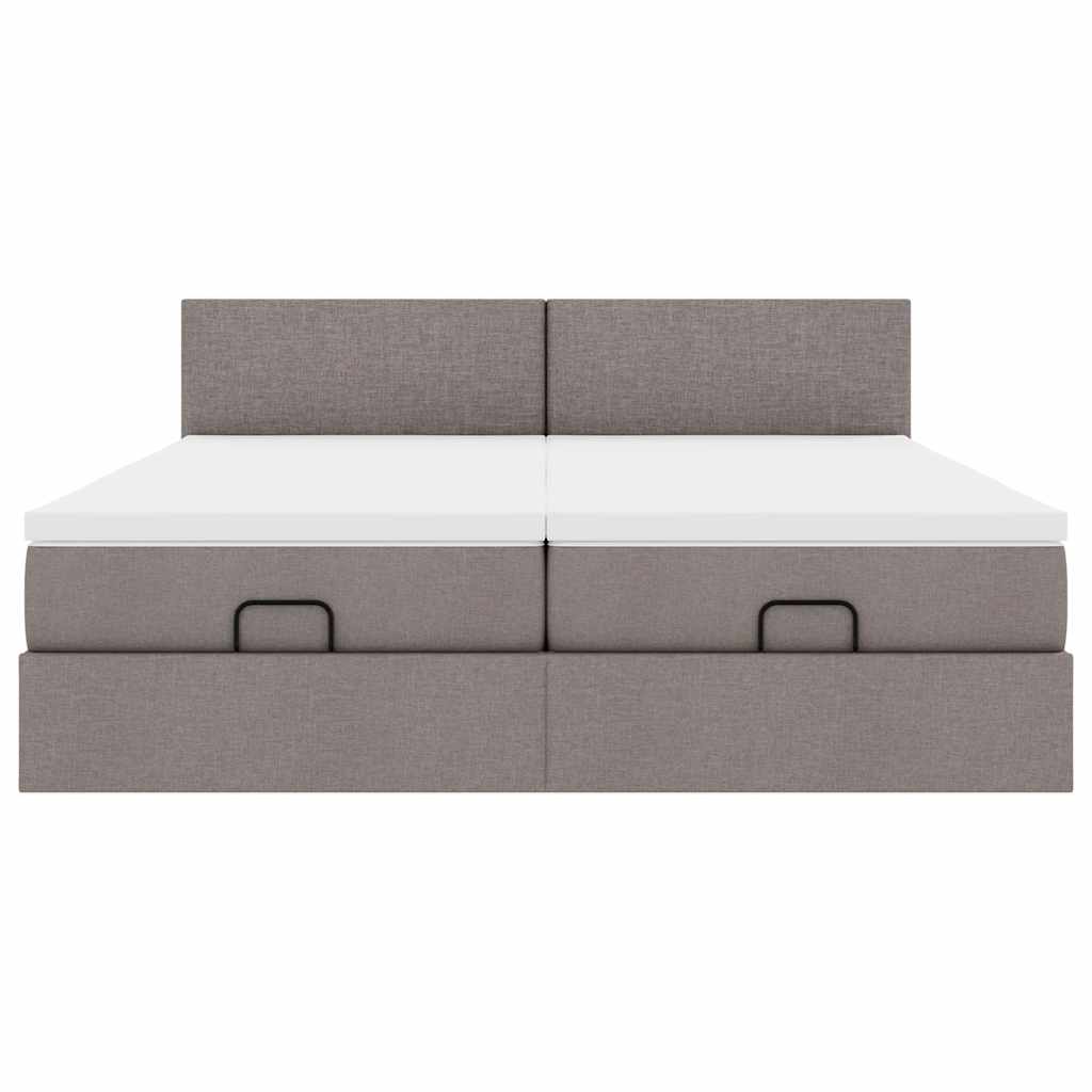 Ottoman-Bett mit Matratzen Taupe 200x200 cm Stoff