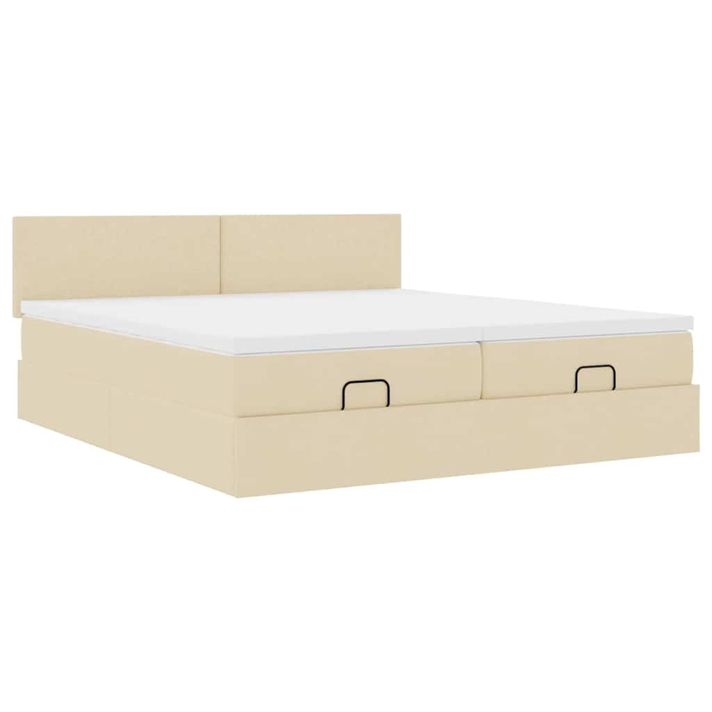 Ottoman-Bett mit Matratzen Creme 200x200 cm Stoff