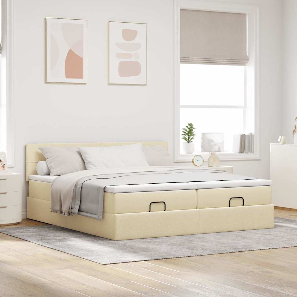 Ottoman-Bett mit Matratzen Creme 160x200 cm Stoff