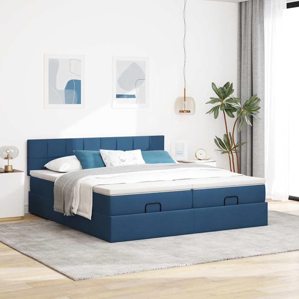 Ottoman-Bett mit Matratzen Blau 180x200 cm Stoff