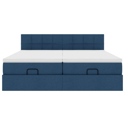 Ottoman-Bett mit Matratzen Blau 200x200 cm Stoff