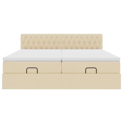 Ottoman-Bett mit Matratzen Creme 200x200 cm Stoff