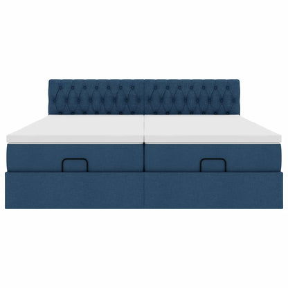 Ottoman-Bett mit Matratzen Blau 200x200 cm Stoff