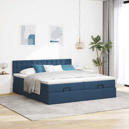 Ottoman-Bett mit Matratzen Blau 180x200 cm Stoff