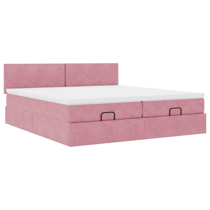 Ottoman-Bett mit Matratzen Rosa 160x200 cm Samt