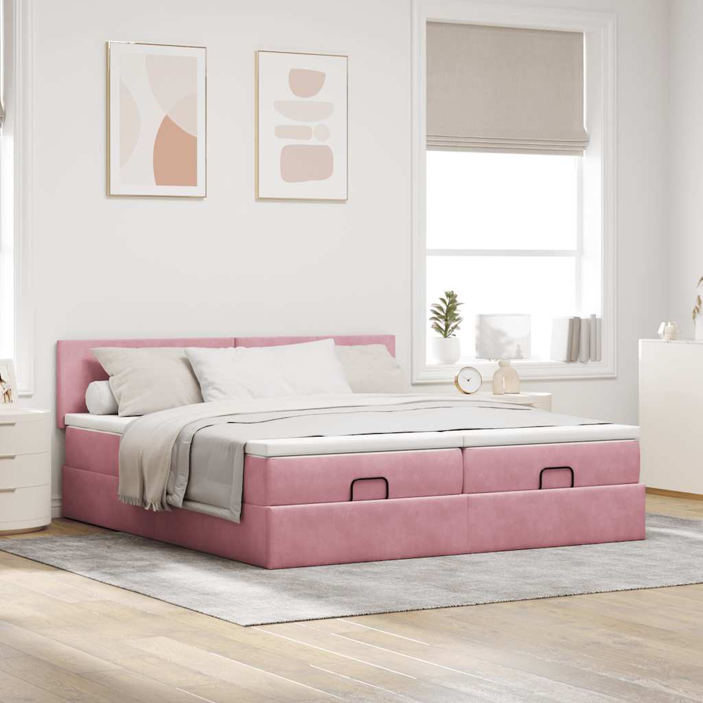 Ottoman-Bett mit Matratzen Rosa 160x200 cm Samt