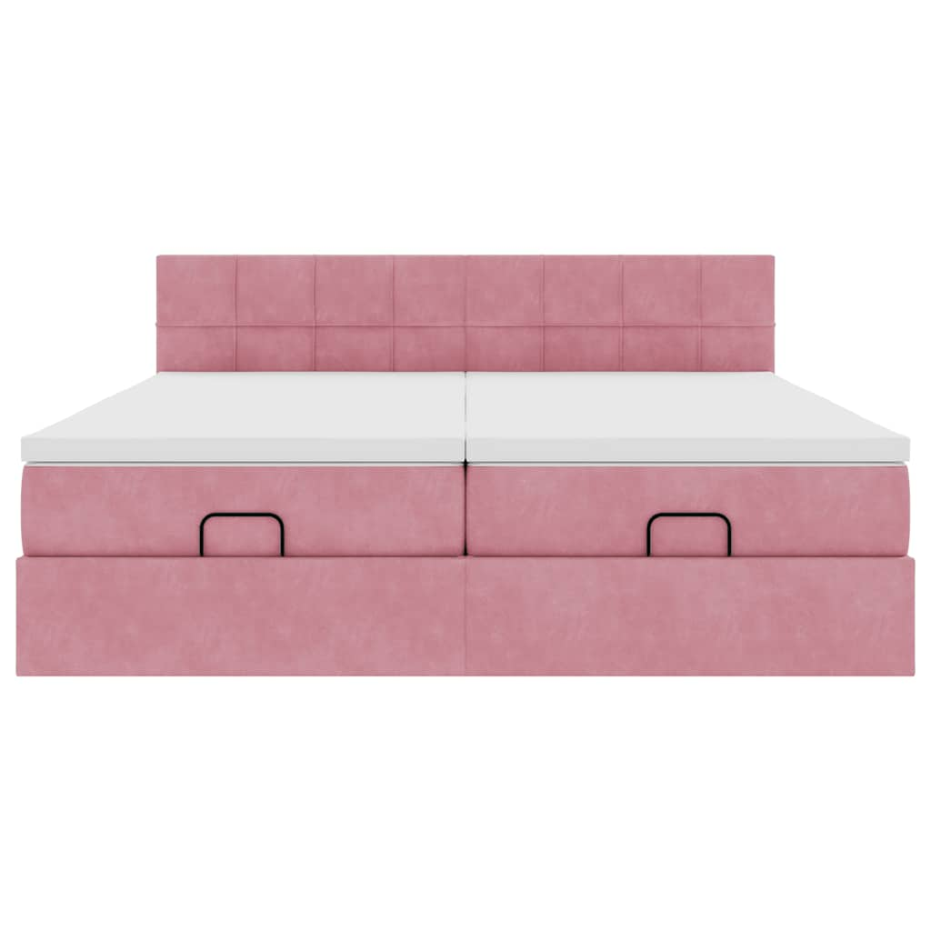 Ottoman-Bett mit Matratzen Rosa 160x200 cm Samt