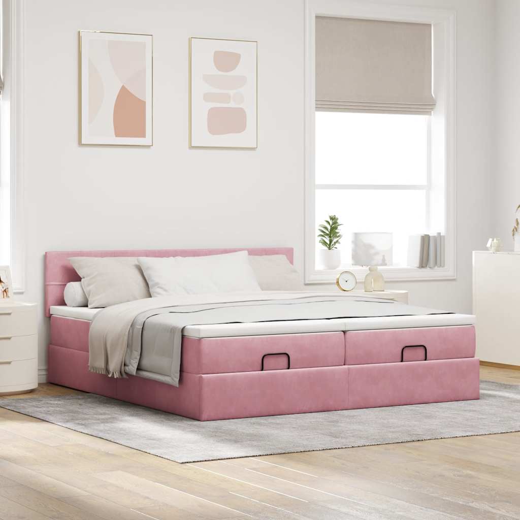 Ottoman-Bett mit Matratzen Rosa 200x200 cm Samt